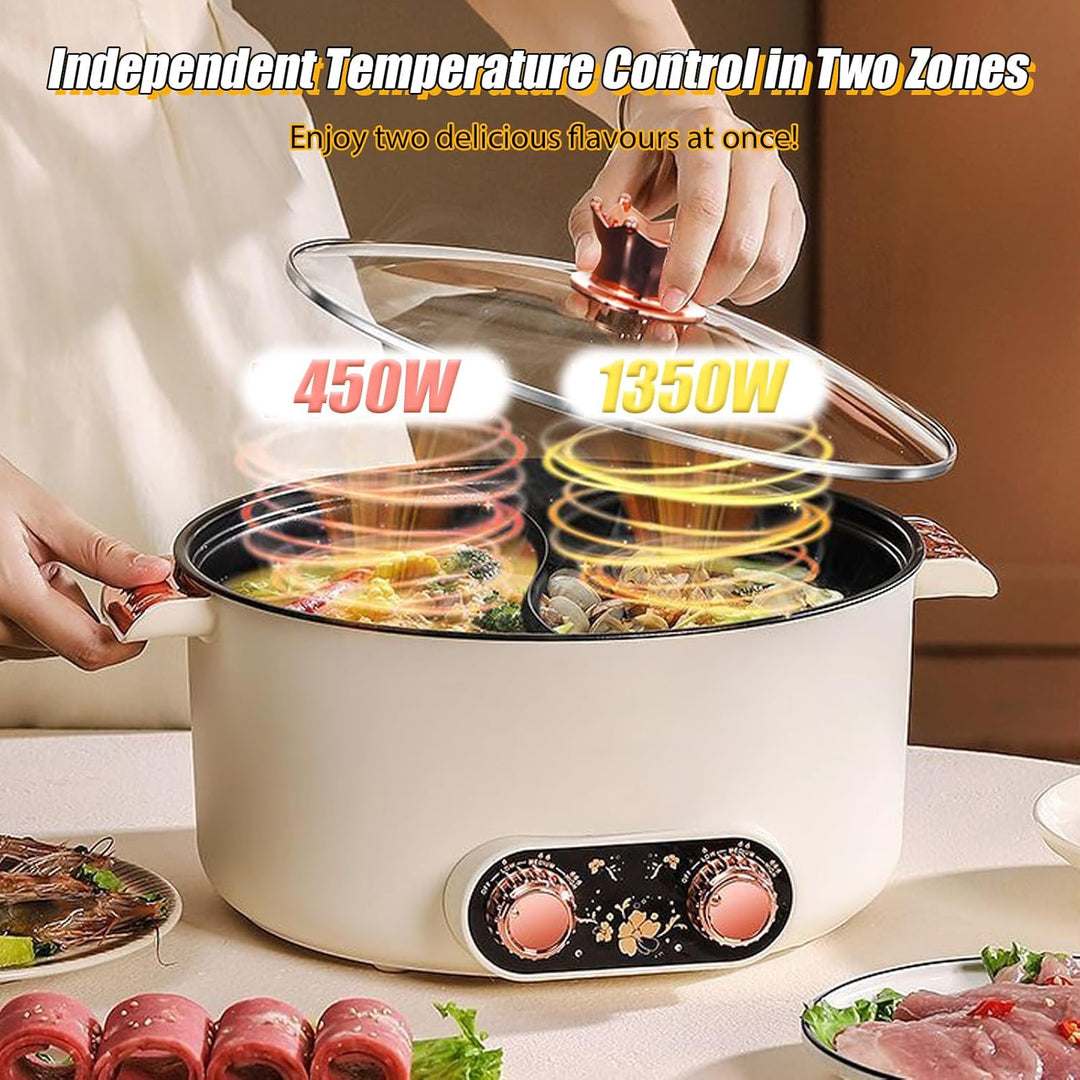 2 Seiten Hot Pot Elektrisch mit zwei Reglern 5L Elektrischer Kochtopf 1350W Drei Leistungsanpassunge