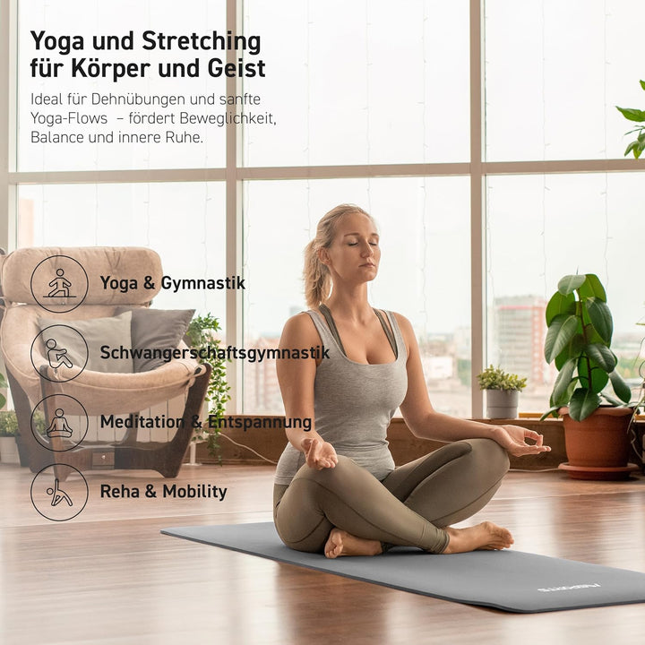 MSPORTS Gymnastikmatte | Yogamatte Premium rutschfest inkl. Tragegurt + Übungsposter + Workout App I