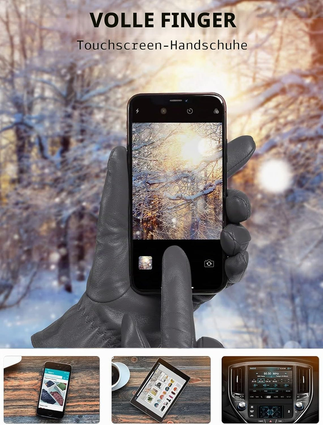 vislivin Touchscreen Handschuhe Damen Winter Lederhandschuhe Warme Leder SMS Handschuhe Grau M, Grau