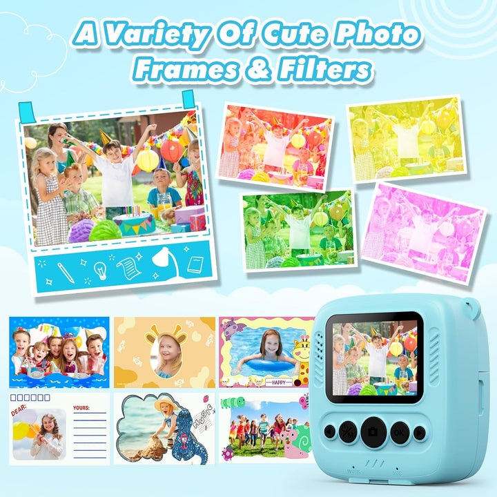 CalineGam Kinderkamera Sofortbildkamera, 48MP Sofortbildkamera Kinder mit 32GB Karte & Druckpapier,