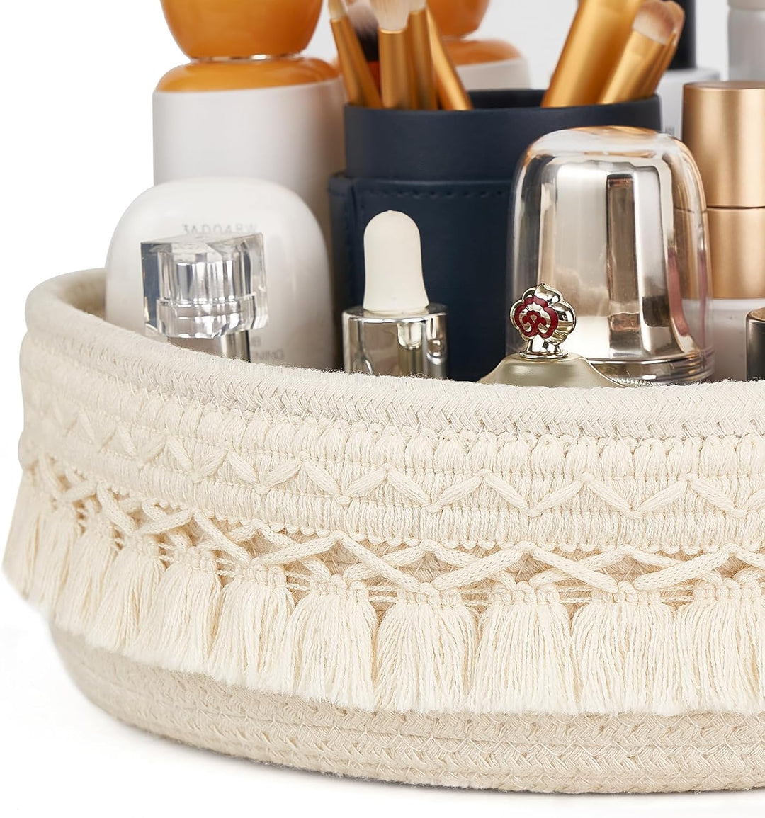 Mkono Make-up Halter Organizer Makrame Dekorativer Gewebter Seilkorb Boho Decor Kosmetik Schreibtisc