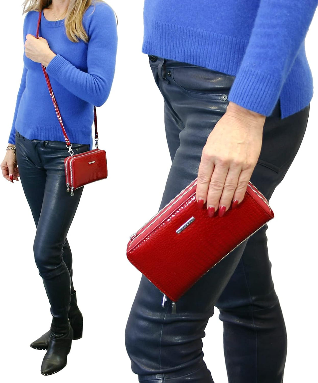 Jennifer Jones - Echt Leder Handtasche mit Handyfach - 2in1 Handytasche & Geldbörse mit RFID-Schutz,