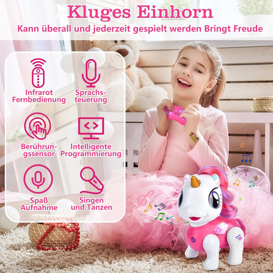 Einhorn Roboter für Mädchen, Ferngesteuertes Einhorn Roboter Spielzeug mit Tanz & Musik, Tonaufnahme