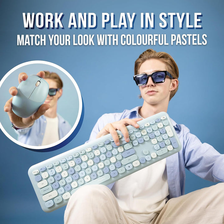 Silvergear® Retro Kabelloses Funk Tastatur &amp; Maus Set QWERTY | Retro Vintage Design Schreibmaschinen