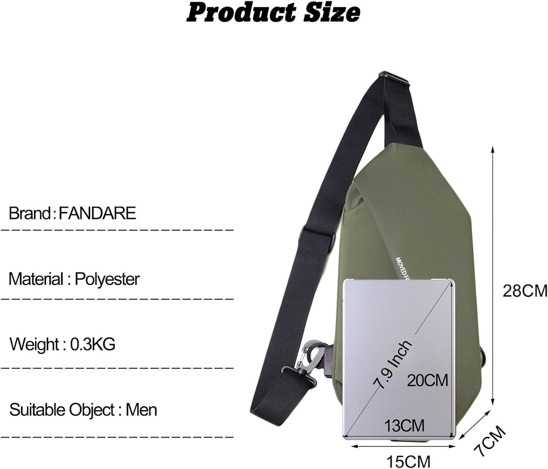 FANDARE Ultraleicht Brusttasche Sling Rucksack mit USB-Ladeanschluss Geschäft Daypacks für Herren Sc