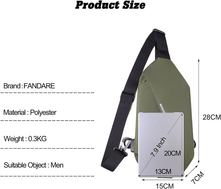 FANDARE Ultraleicht Brusttasche Sling Rucksack mit USB-Ladeanschluss Geschäft Daypacks für Herren Sc