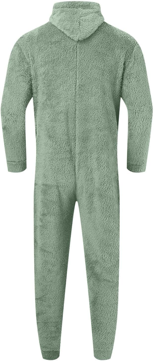 Jumpsuit Herren Teddy Fleece Schlafanzug Einteiler Onesie Winter Fluffy Pyjama Kuschelig Overall mit