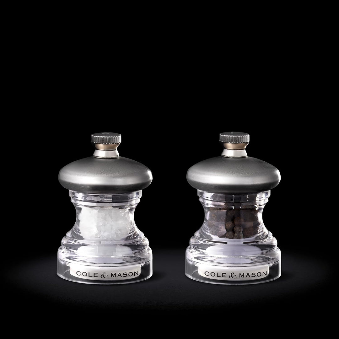 Cole & Mason H302418 Button Salz und Pfeffermühle, 2er Set Manuell, Edelstahl / Acryl, 65mm, Precisi