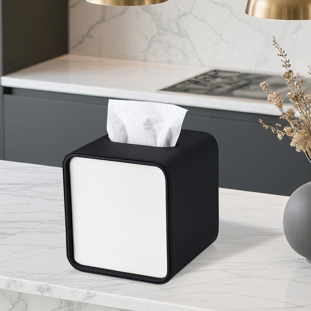 GORESE Taschentuchbox,Leder Quadratische Kosmetiktücherbox Papiertaschentuchhalter Taschentuchspende