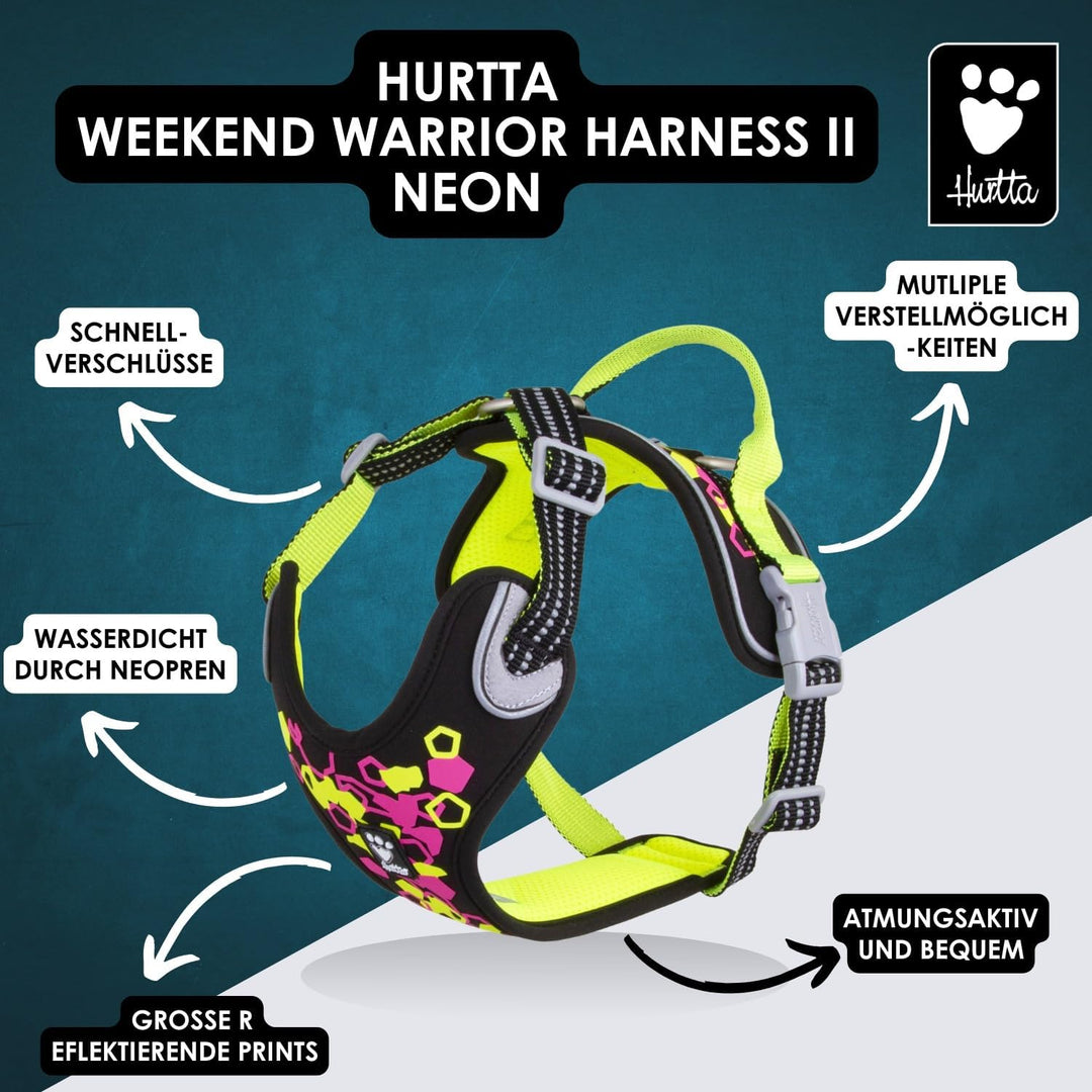 Hurtta Weekend Warrior Neon Hundegeschirr II (Licorice, Lakritz, 55-70 cm) licorice, Lakritz 55-70 c