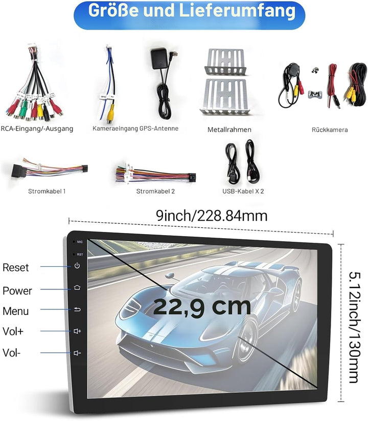 Autoradio 2 DIN Kompatibel mit Apple Carplay & Android Auto, 9 Zoll Touchscreen Autoradio mit Rückfa