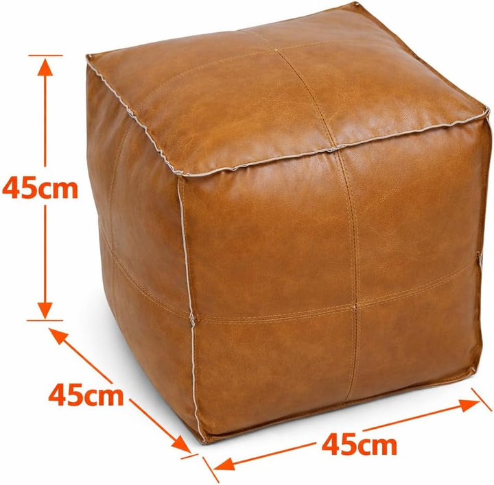 MLUPODY Pouf Ungefüllter handgefertigter PU Kunstlederkissenbezug, Ottomane,Leder Pouf, Sitzsack Led