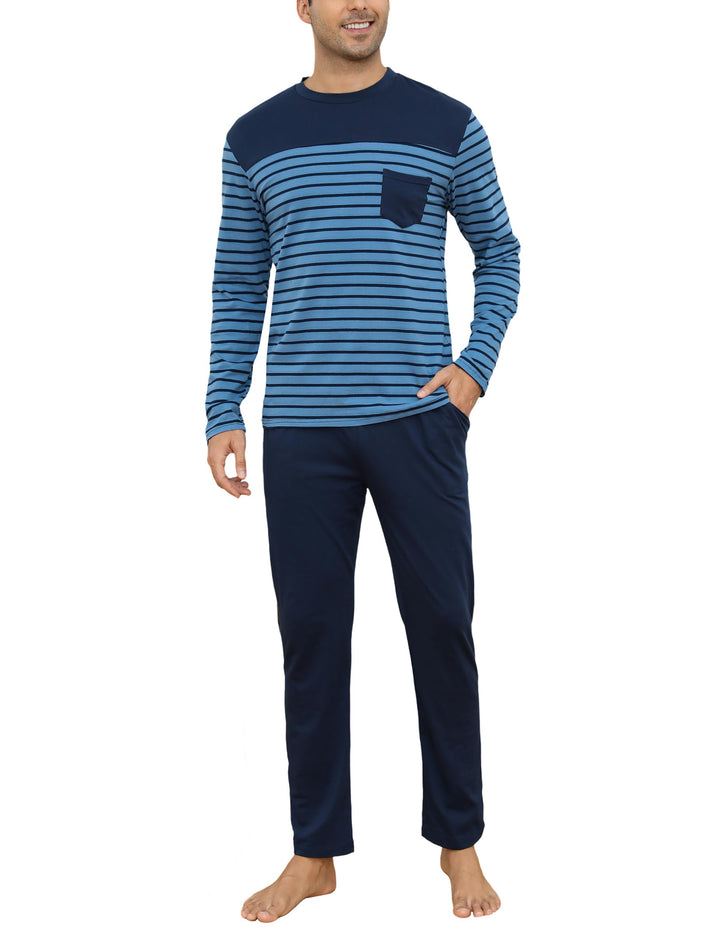 Irdcomps Schlafanzug Herren Pyjama Lang Winter Baumwolle Nachtwäsche Männer Set Langarm Gestreift M