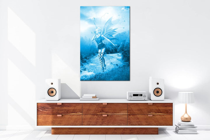deyoli mystische Elfe Format: 100x70 Effekt: Monocrome Blau als Leinwandbild, Motiv fertig gerahmt a