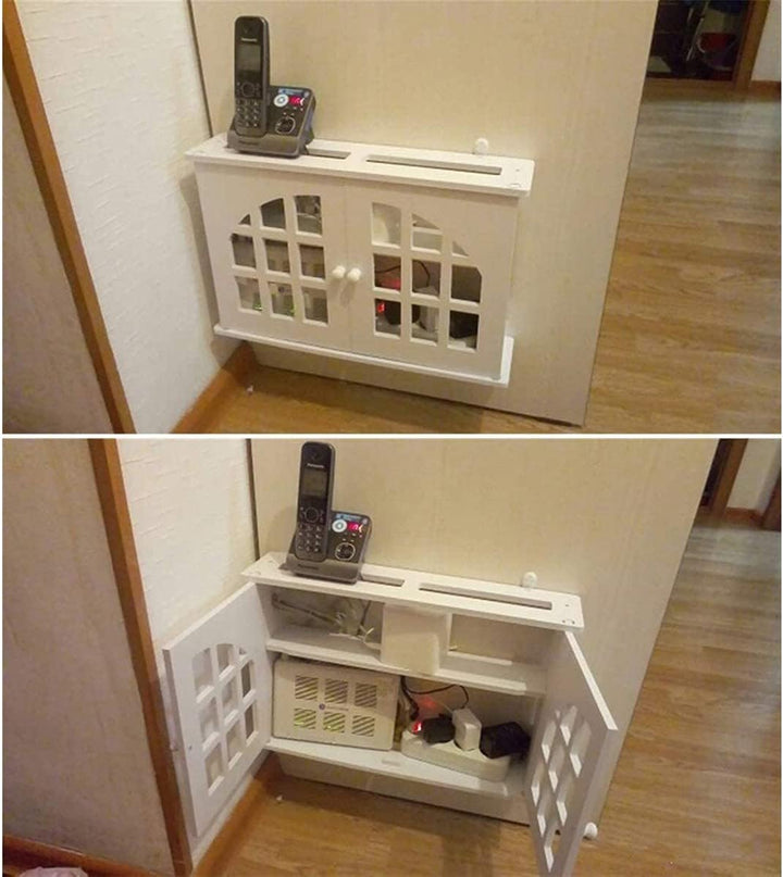PPGE Home Router Aufbewahrungsbox Weiss, Wand TV Kabel Verstecken Box, Holz und Plastik Wandregal, C
