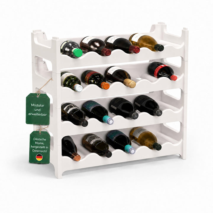 ARTECSIS® Weinregal stapelbar & modular erweiterbar Kunststoff für 24 Weinflaschen (weiss) - Stabile