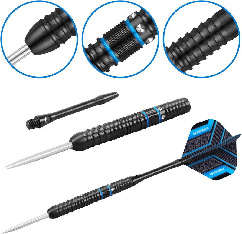 WIN.MAX Dartpfeile mit Metallspitze 90% Tungsten 3 Stück 90% Wolfram Stahl Darts 18-28 Gramm Dart pr