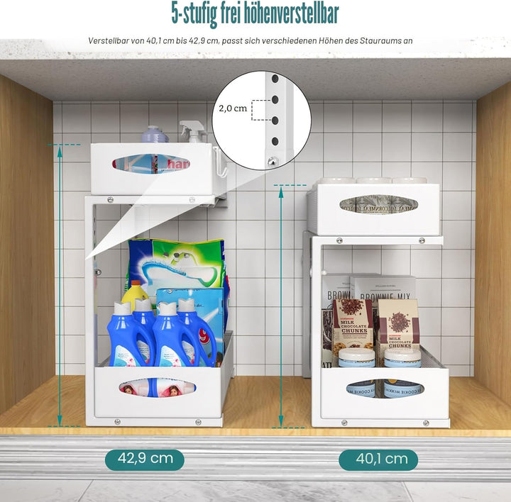 Housolution Spülschrank Organizer, 2 Etagen Metall Ausziehbares Unter Waschbecken Regal mit Schiebes