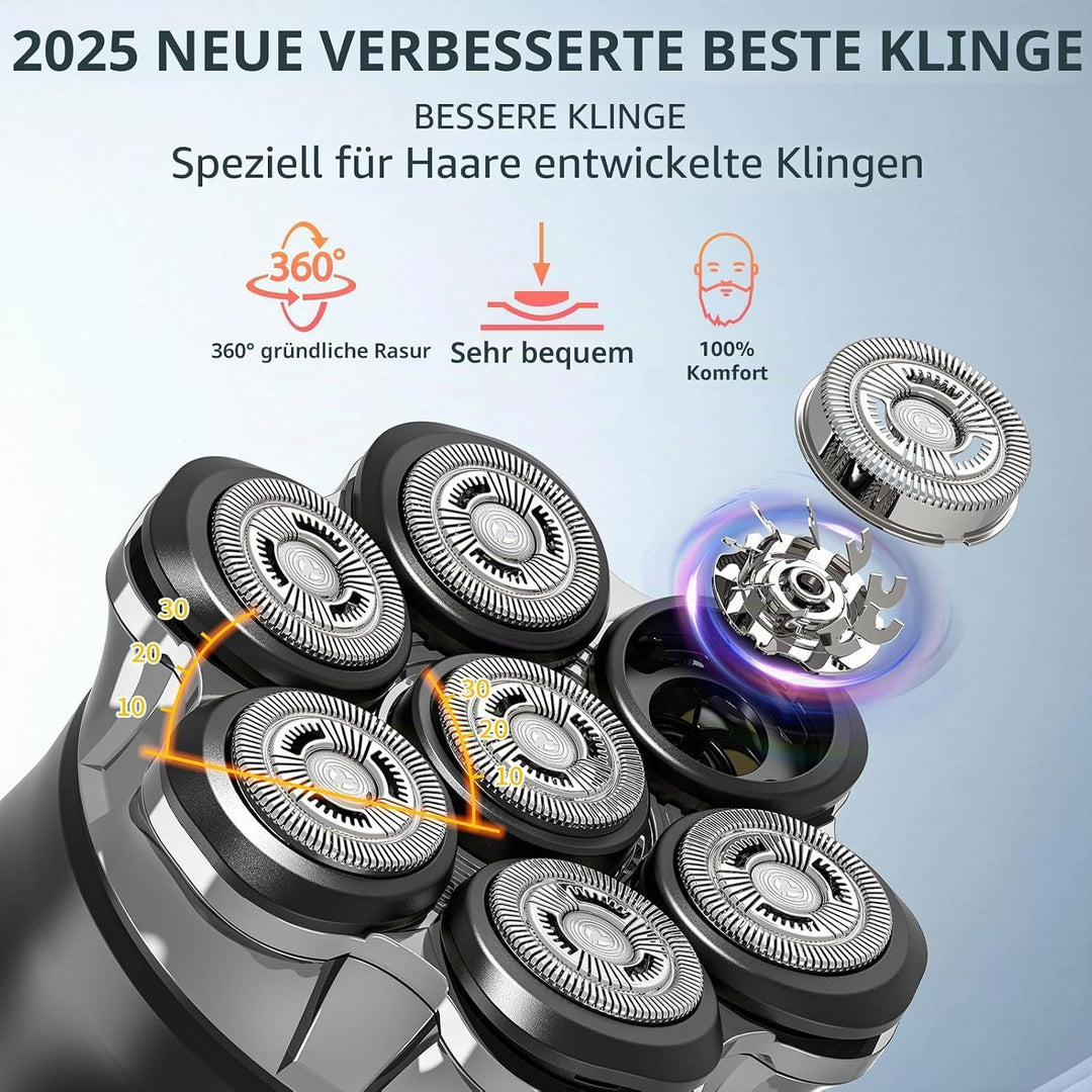 Glatzen Rasierer Herren Elektrisch, 7D Flexibler Detachable Glatzenrasierer, Magnetische Schwebender