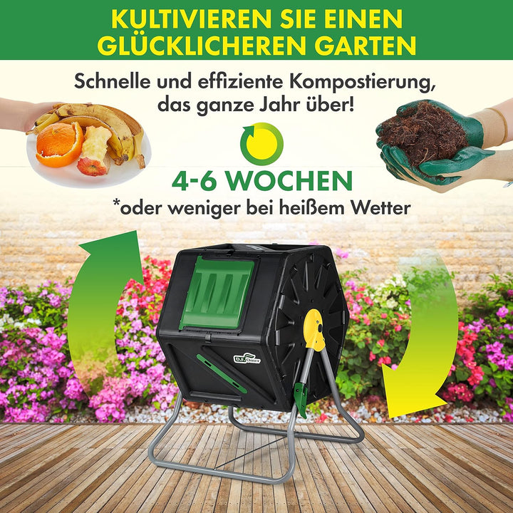 DF OMER Einkammer-Trommelkomposter für den Aussenbereich, Grosses Volumen, Kompaktes Design, 105 Lit