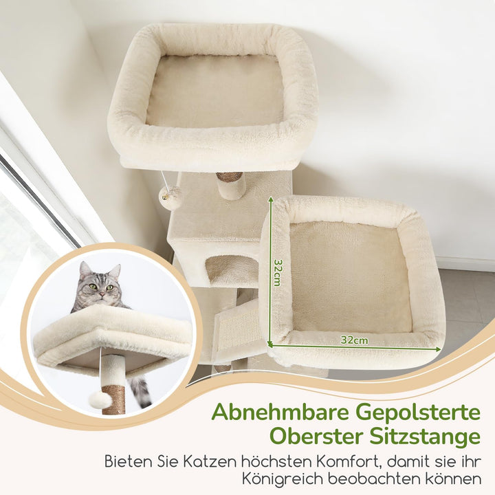 Globlazer Kratzbaum Ecke Hoch 189 cm mit 2 Katzenhaus, 2 Gepolsterte Sitzstangen, Katzenkorb VergröB
