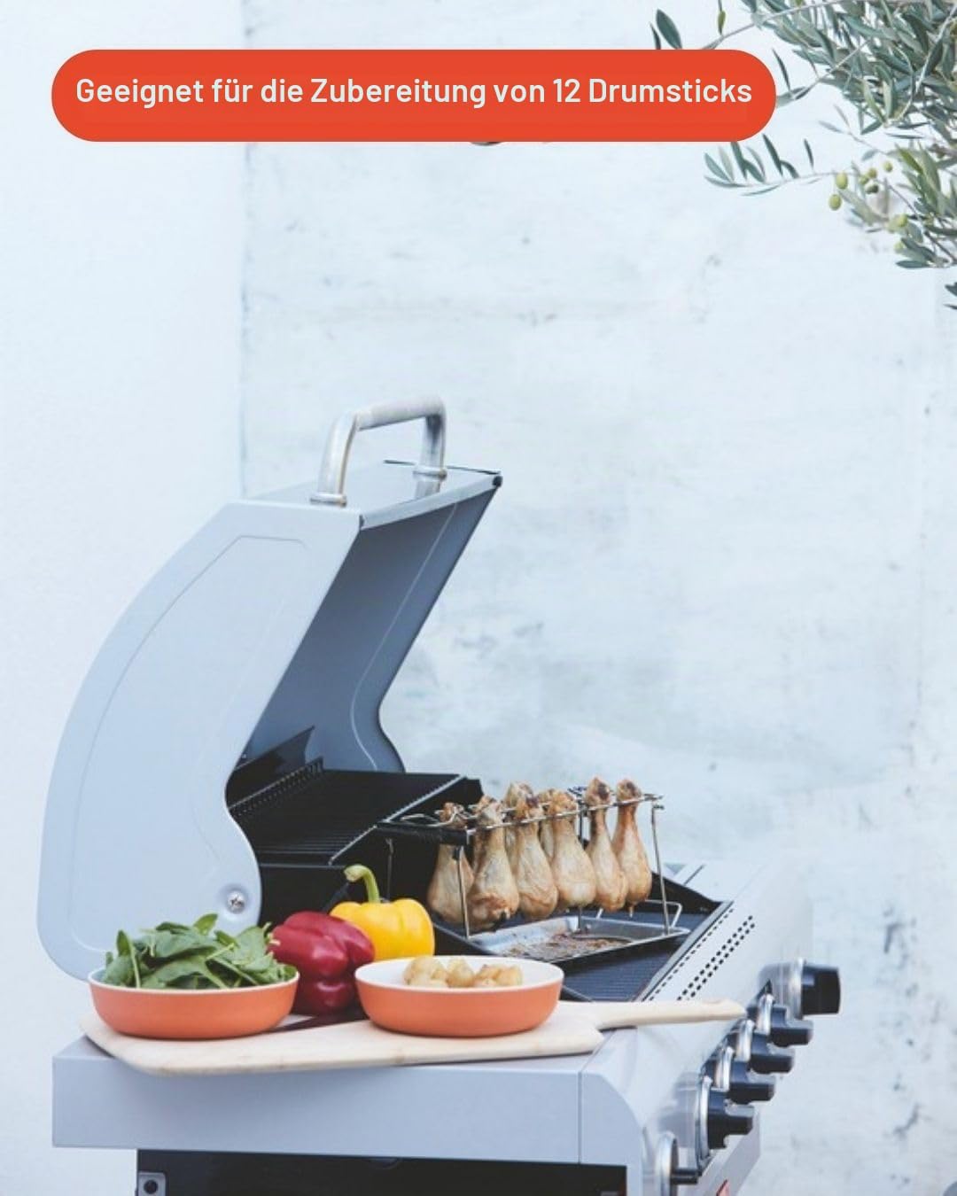 Hähnchenschenkel-Halter Grill-Zubehör Halterung Edelstahl für 12 Hähnchen-Keulen perfekt gegrillte C