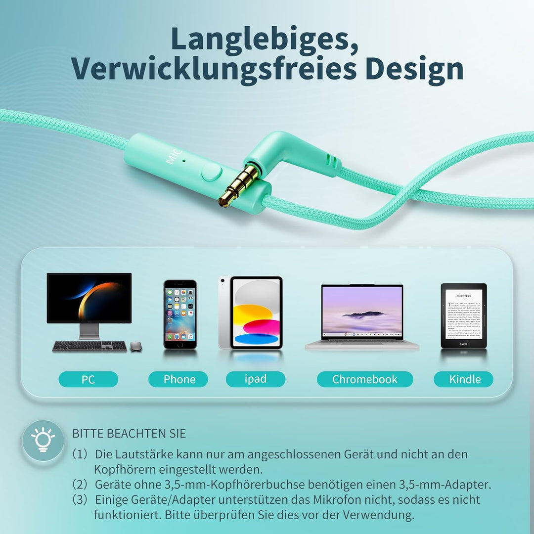 Kopfhörer mit Kabel und Mikrofon, Over-Ear Kabelkopfhörer mit 3,5mm Klinkenstecker, Faltbar Kabelgeb