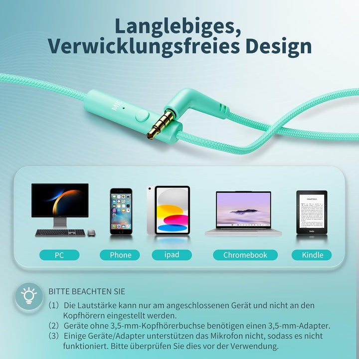 Kopfhörer mit Kabel und Mikrofon, Over-Ear Kabelkopfhörer mit 3,5mm Klinkenstecker, Faltbar Kabelgeb