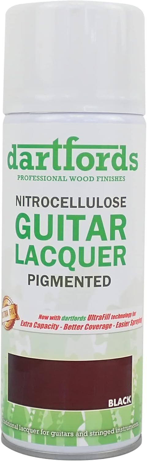 dartfords Nitrozellulose-Gitarrenlack, getönt, Schwarz (Strong), Sprühdose, 400 ml Black (Strong) 40