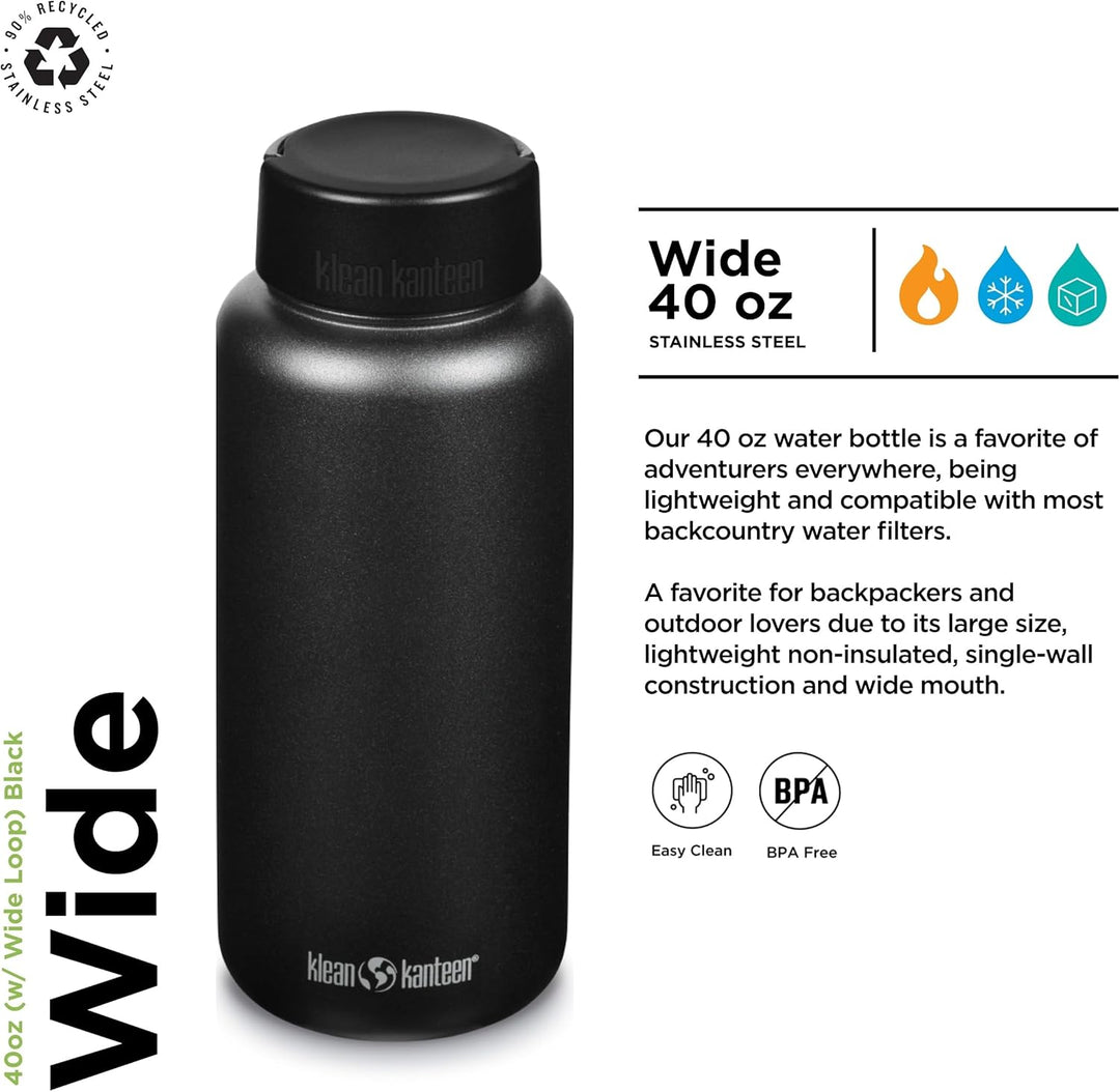 Klean Kanteen Unisex – Erwachsene Wide Schlaufenkappe, Black, One Size
