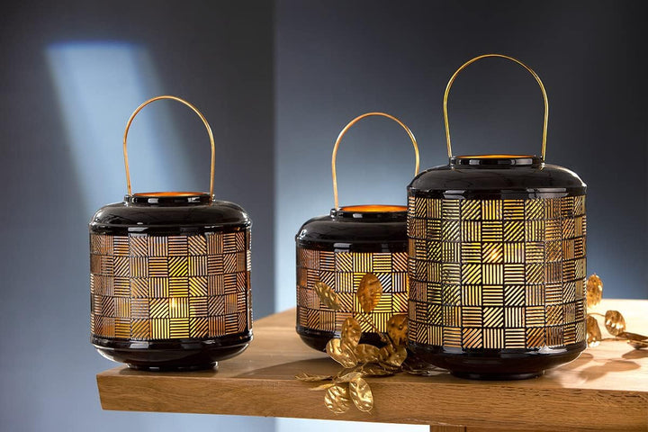 Casablanca Windlicht Laterne - mit Griff - Höhe 23,5 cm Höhe 23,5 cm Goldfarben, Schwarz, Höhe 23,5