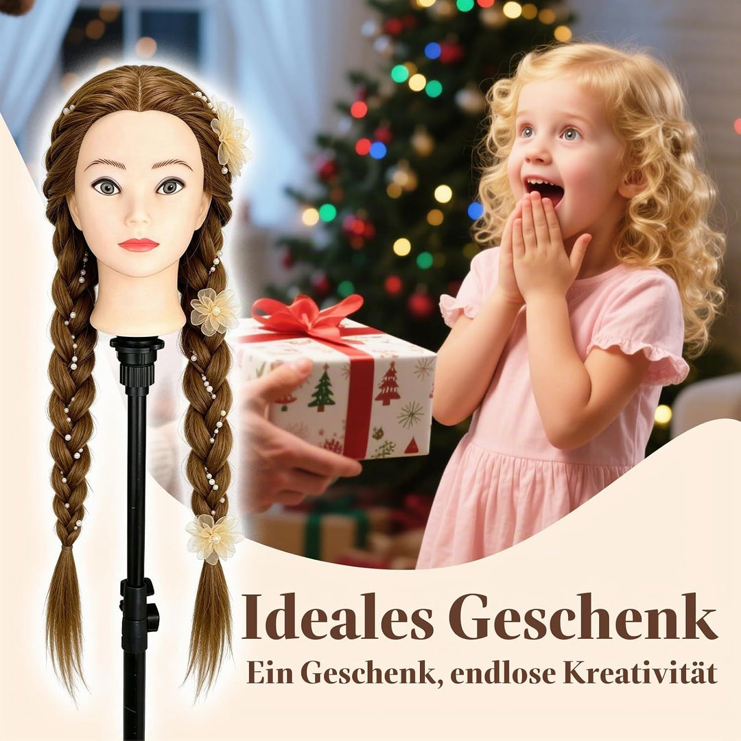 Yofuly 28-29Zoll / 71–74cm Frisierkopf mit Ohrlöchern, 100% Synthetikfaser-Haar Styling Kopf, Frisie