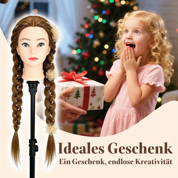Yofuly 28-29Zoll / 71–74cm Frisierkopf mit Ohrlöchern, 100% Synthetikfaser-Haar Styling Kopf, Frisie