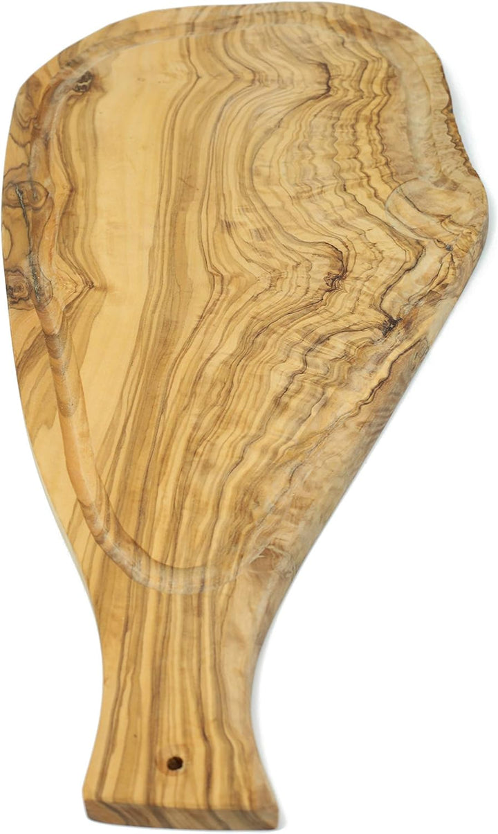 Benera Oliveholz Schneidbrett Küchenbrett 45cm mit Griff und Saftrille auch zum Servieren und Anrich