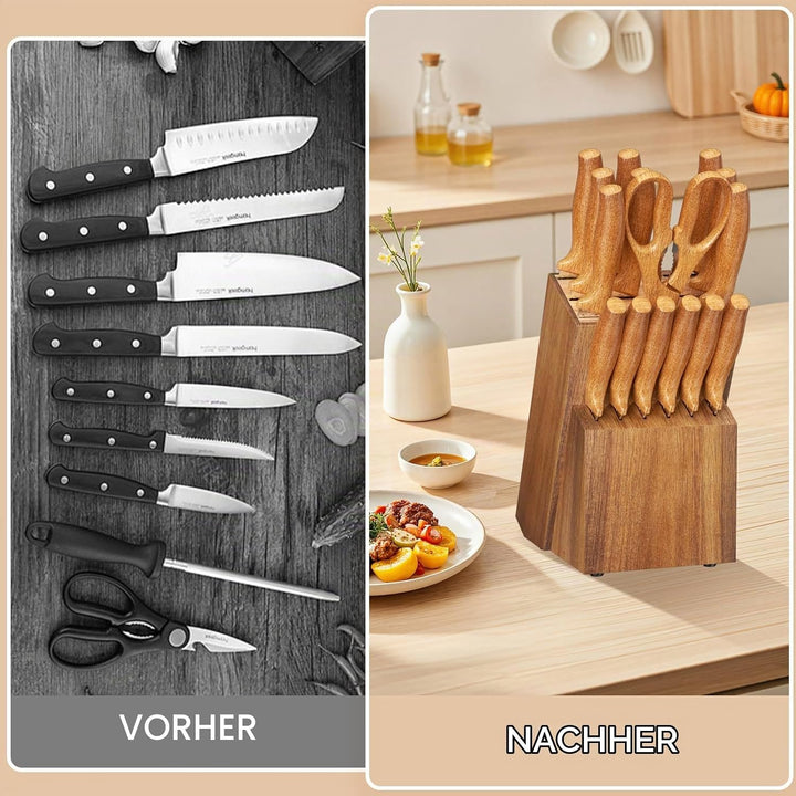 Messerblock Ohne Messer, Messerhalter Unbestückt mit 14 Schlitze, Universal-Messerblock aus Holz, Kü