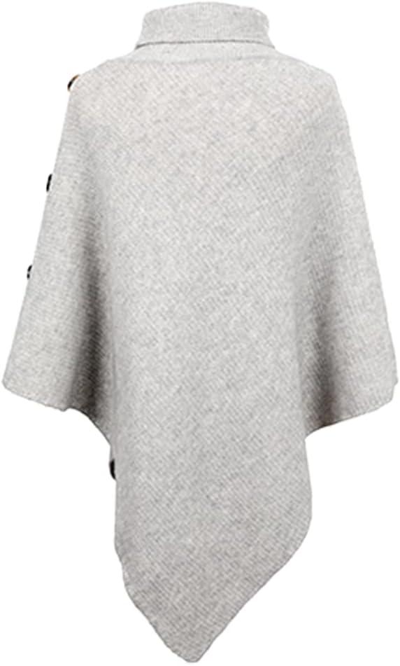 JFAN Poncho Damen Elegant Strick Umhang mit Hohem Kragen und Vier Knöpfen Herbst/Winter, Grau