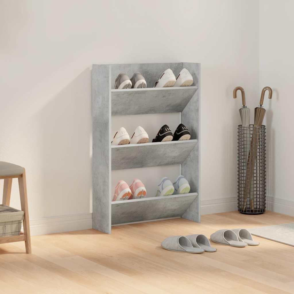homiuse Wand Schuhschrank 60x18x90 cm mit 3 Kippböden Schuhregal Wandbefestigung Betongrau Schuhbank