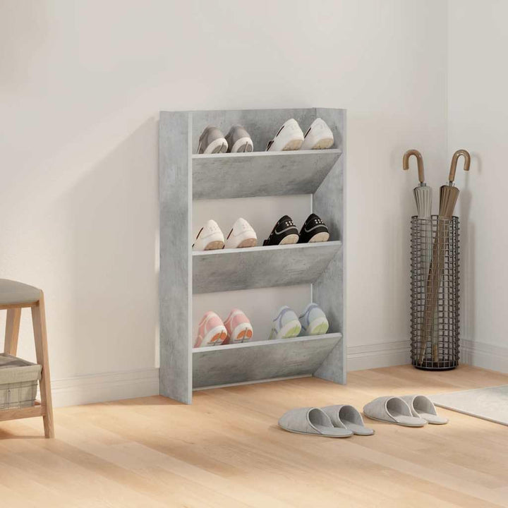 homiuse Wand Schuhschrank 60x18x90 cm mit 3 Kippböden Schuhregal Wandbefestigung Betongrau Schuhbank