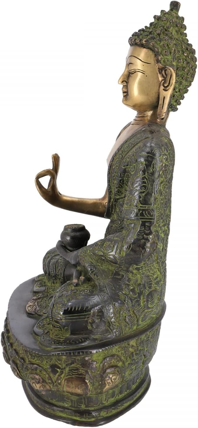 GURU SHOP Buddha Statue aus Messing Amoghasiddhi Buddha 32 cm - Modell 1, Grün, Buddhas, Modell 1