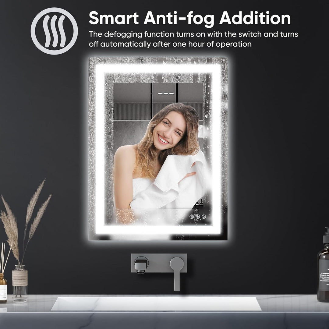 Antok 80x60cm LED Badezimmerspiegel mit Beleuchtung, dimmbarer beschlagfreier Smart-Spiegel mit 3 Fa