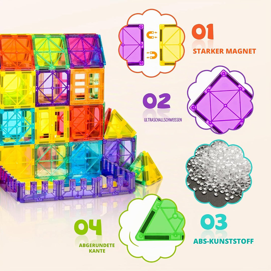 cossy Magnetische Bausteine 60 Teile,Magnetspiel für Kinder,Magnetbausteine für Jungen und Mädchen,M