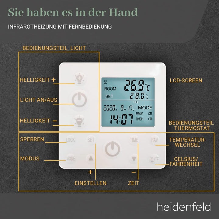 Heidenfeld Infrarotheizung HF-HP500 mit Licht | - LED Rahmen - Infrarot Deckenheiz