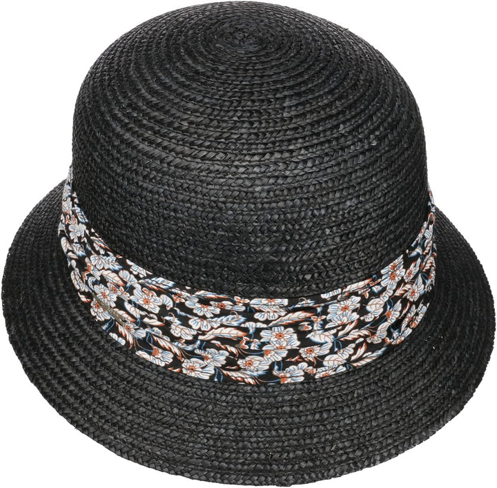 Seeberger Mariva Flower Bortenhut Strohhut Damenhut Sommerhut Sonnenhut Strohglocke (One Size - schw