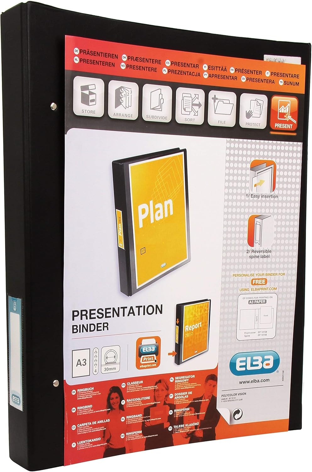 Elba Vision A3 30 mm Portrait Ring Binder - Black