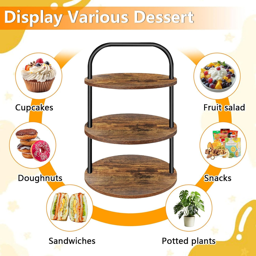 2Pcs KuchenstäNder Aus Holz, 3-Etage KuchenstäNder FüR 100 Cupcakes, GrossEr Runder KuchenstäNder Au