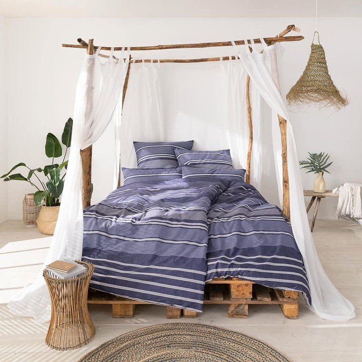 ESTELLA Mako-Satin Bettwäsche Alberto Navy 135x200 cm + 80x80 cm + 40x80 cm, 135x200 cm + 80x80 cm +