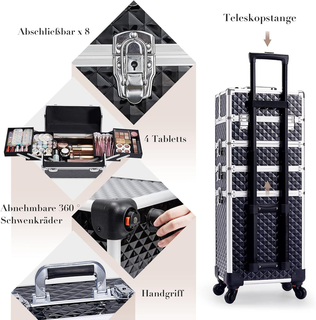 Kosmetikkoffer Trolley 4-in-1 Kosmetikkoffer Gross Kosmetik Trolley Make up Koffer Schminkkoffer mit