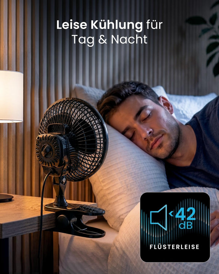 Pro Breeze Mini Ventilator mit Clip - 20 cm Durchmesser, 2 Geschwindigkeitsstufen, starke + stabile