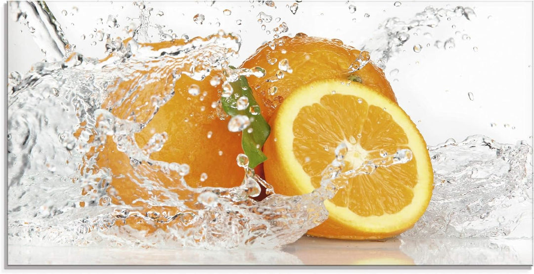 ARTland Glasbilder Wandbild Glas Bild einteilig 60x30 cm Querformat Früchte im Wasser Obst Orange Fr