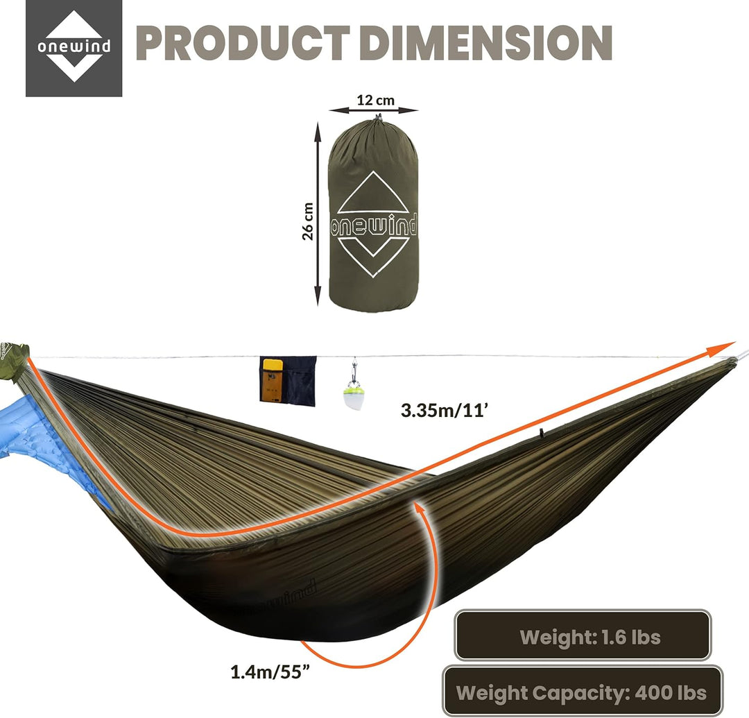 onewind Lange ultraleichte Campinghängematte für Backpacker, tragbar, kompakt, ideal für Wandern, Ca